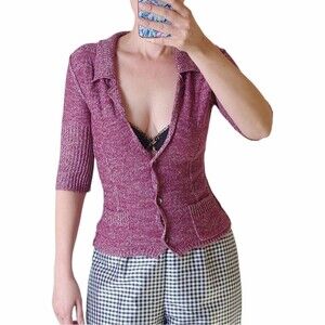 Anthropologie Mauvette Philips pink metallic fitted cardigan size Small